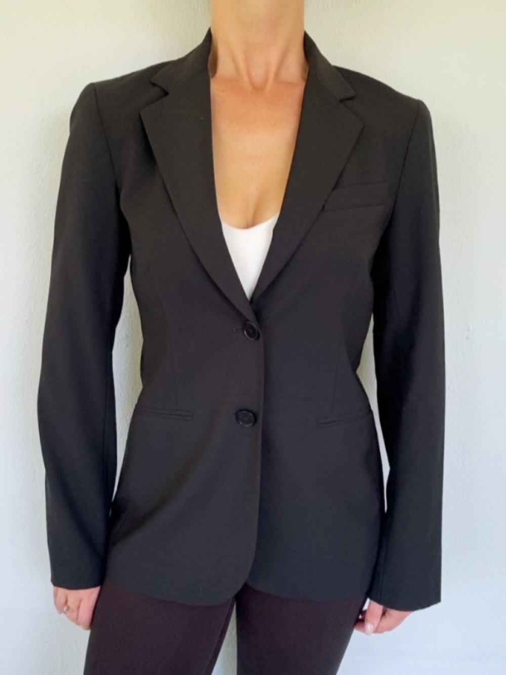 Theory black wool blend classic double button blazer jacket size 6